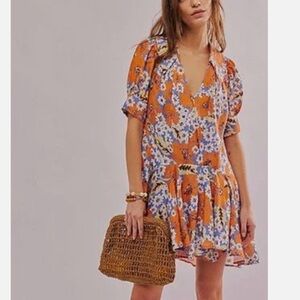 Free People NWT Sugar Crush Contrasting SLIP Drop Waist Vneck BABYDOLL DRESS